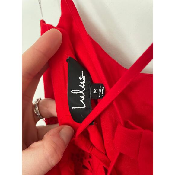 Lulus Red Crochet Strappy Back Mini Dress Size Medium Holiday Christmas Party - Picture 10 of 11